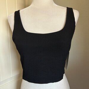 Athleta Women's Black Rib Cut Crop Top with Built-in Bra Large Cup Sizes A-C NWT